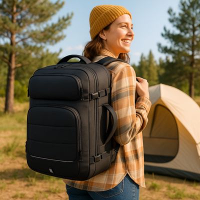 sac à dos femme en camping
