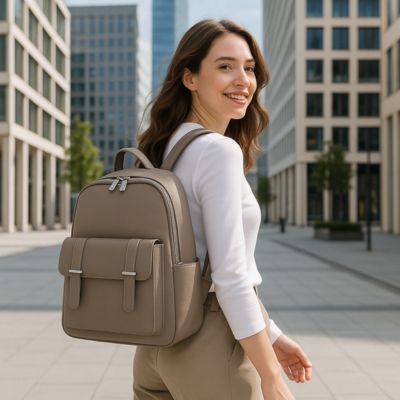sac à dos femme marchant dans la ville