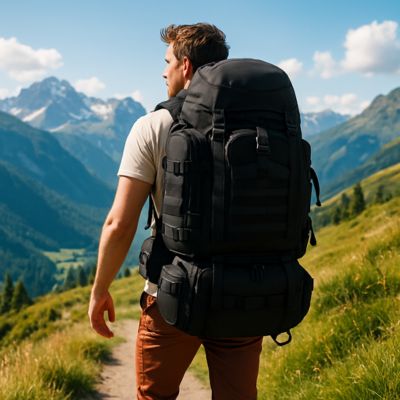 sac à dos avec homme dans les alpes