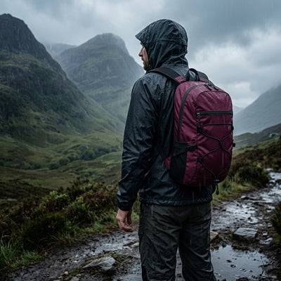 sac à dos pour randonnée homme alpes sous la pluie 