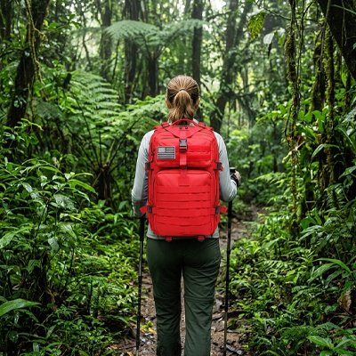 sac à dos randonnée femme dans la forêt 