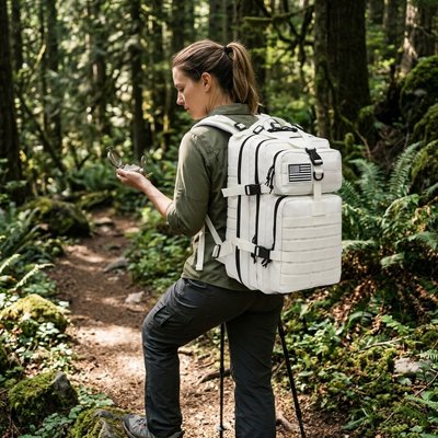 sac à dos randonnée femme dans le bois 