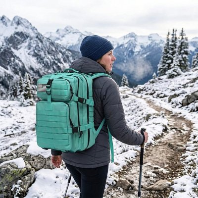 sac à dos randonnée femme dans un sentier 