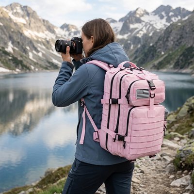 sac à dos randonnée femme qui regarde au loin