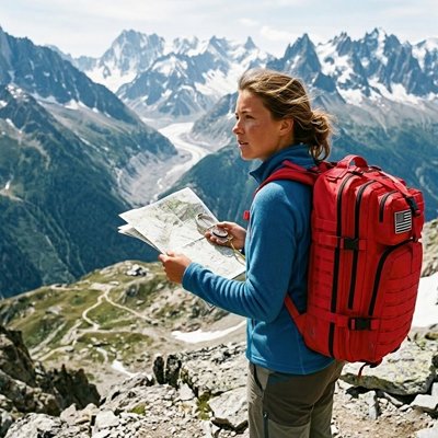 sac à dos randonnée femme rouge dans les alpes