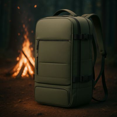 sac à dos randonnée reposant au bord du feu