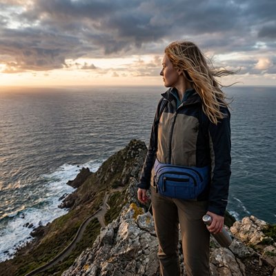 sac banane bleu femme au crépuscule