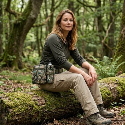 sac banane femme assise sur un tronc d'arbre