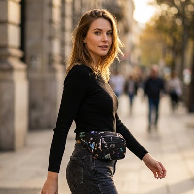 sac banane femme noir à motifs