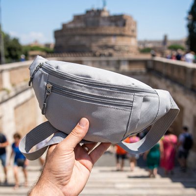 sac banane homme gris détails