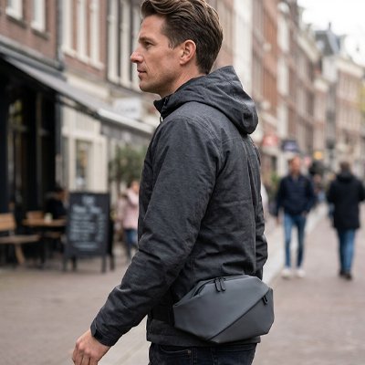 sac banane homme porté sur le coté des hanches