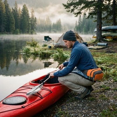 sac banane homme qui part en kayak