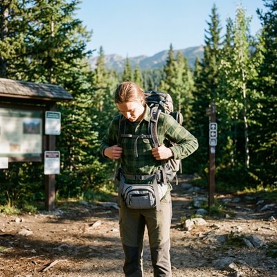 sac banane homme qui prépare sa randonnée