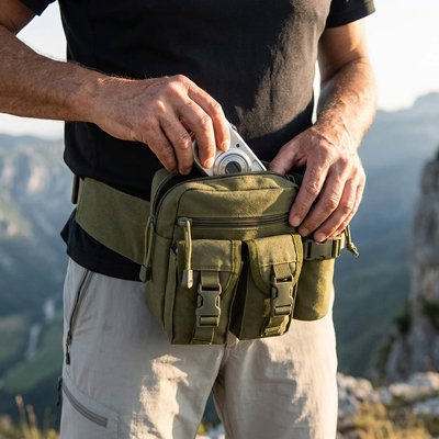 sac banane vert plusieurs pochettes
