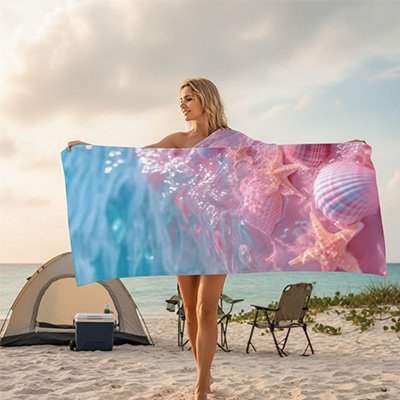 serviette de plage femme modèle coquillage 