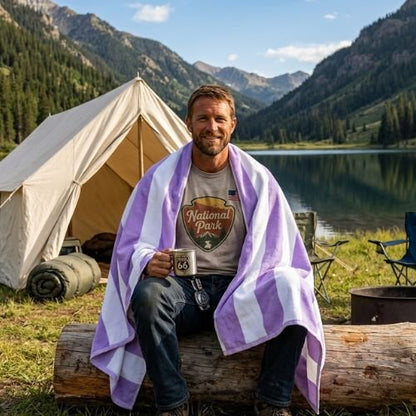 serviette de plage homme en camping