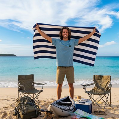 serviette de plage homme qui part en kayak