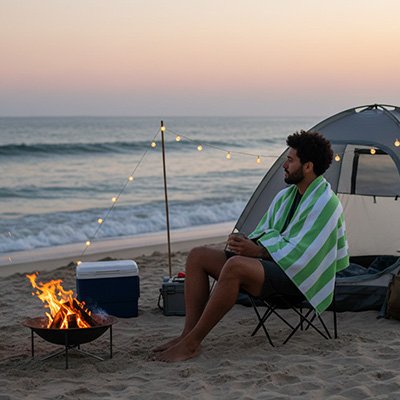 serviette de plage homme qui relaxe sur la plage