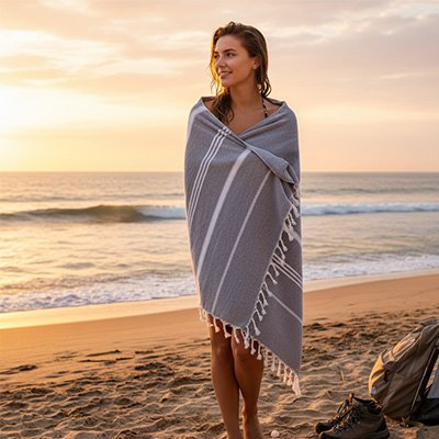 serviette pour marcher au bord de l'eau bien enveloppé