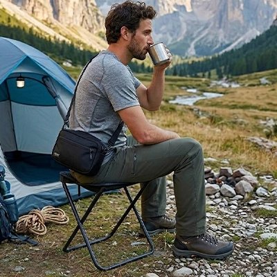 Tabouret pliable noir polyvalent en camping