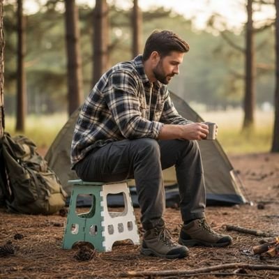 Tabouret pliant homme se reposant