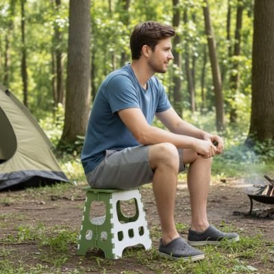 Tabouret pliant vert homme assis