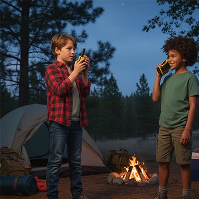 talkie walkie enfant deux amis qui jouent en camping