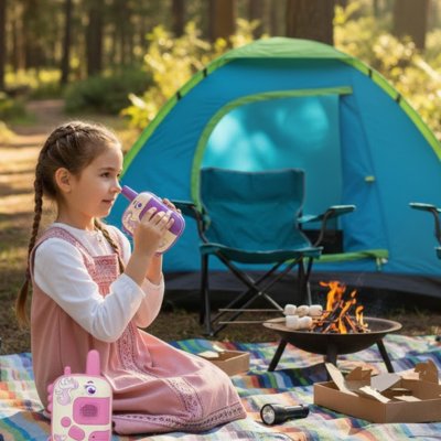 Talkie walkie enfant fille en camping