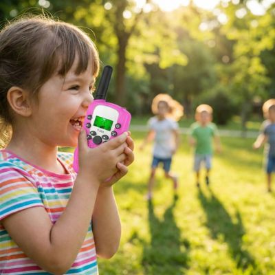 talkie walkie enfant petite fille qui joue