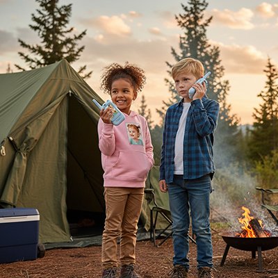 Talkie walkie enfant qui joue en camping