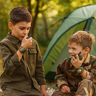 Talkie walkie enfant qui s'amusent en camping