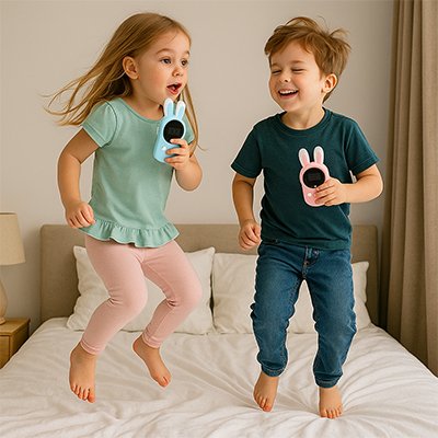 talkie walkie enfant sautant sur le lit