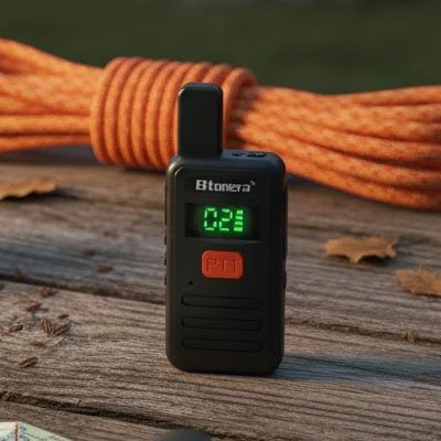 Talkie walkie noir près d'une corde de survie