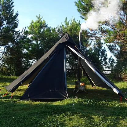 Tente camping avec cheminée pour poêle au bois