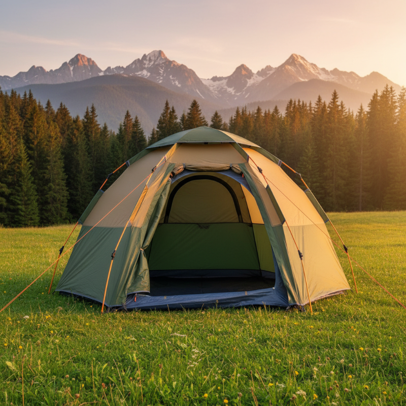 Tente camping hexagonale camping environnement naturel