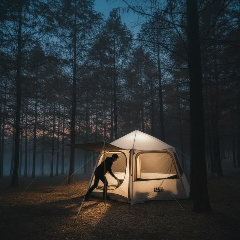 tente de randonnée crépuscule forêt