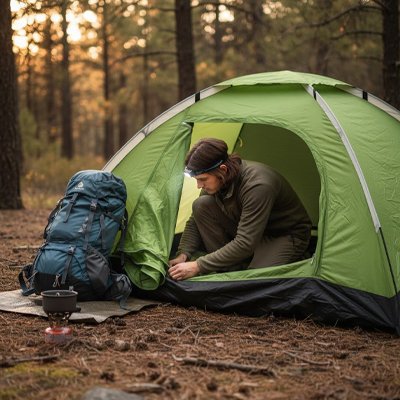 Tente pour trek verte compacte