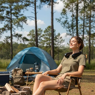 ventilateur cou noir en silicone femme en bivouac