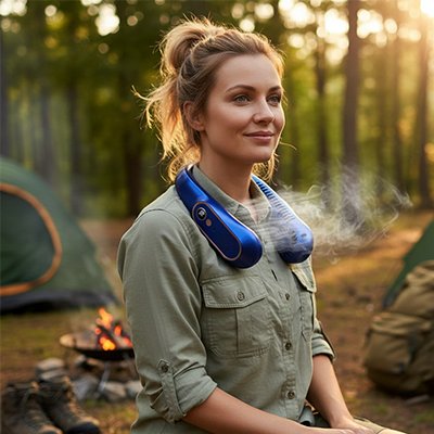 Ventilateur de cou​ bleu femme en outdoor