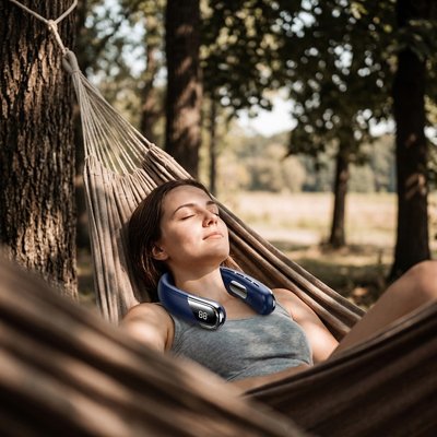 ventilateur de cou​ femme couchée sur hamac