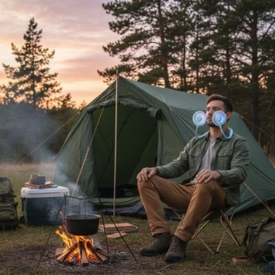 Ventilateur de cou​ homme en camping