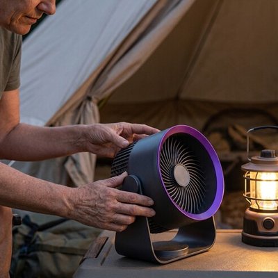 ventilateur portable​ avec anneau lumineux gris