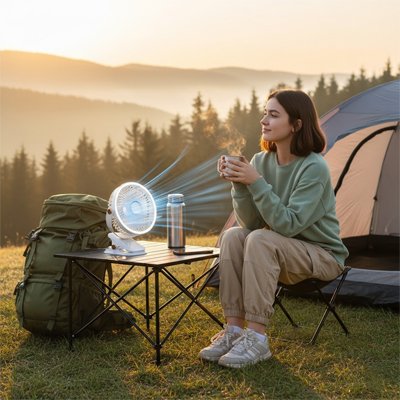 Ventilateur portable​ avec lumière led femme en camping