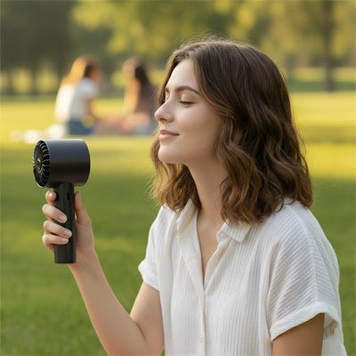 Ventilateur portable​ femme dans un parc