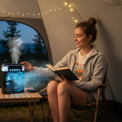 Ventilateur portable​ femme qui ajuste les modes de fonction