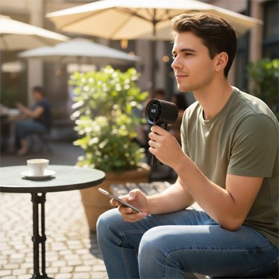 Ventilateur portable​ homme au repos au village
