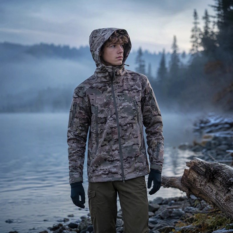 Veste imperméable homme au bord du lac