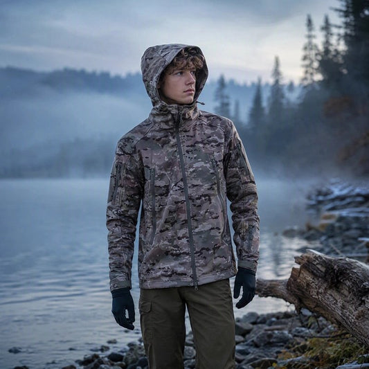 Veste imperméable homme au bord du lac