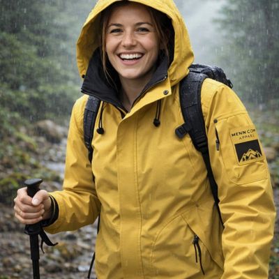 veste imperméable jaune femme en randonnée