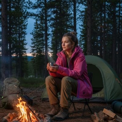 Veste imperméable rose femme en camping